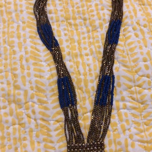 Purplish blue and gold necklace with tassels - Picture 3 of 5